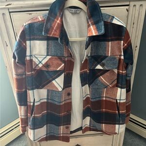 Alpine Design women’s S WOOL blend Plaid Jacket/Shacket - Blue and Brown